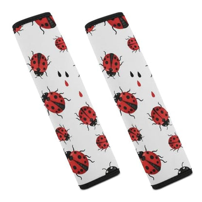 Soft Padded Car Seat Straps Shoulder Pads for Elderly Support, All Vehicles, 1 Pair Ladybug Rain Beige Shoulder Protector Anti-Slip Pad - color: Pattern 771