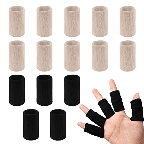 20 PCS Finger Sleeves Protectors, Sport Finger Splints Thumb Brace Support Finger Brace Elastic Thumb Sleeves for Relieving Pain Arthritis Trigger Finger(Black, light skin tone) - color: Black, light skin tone