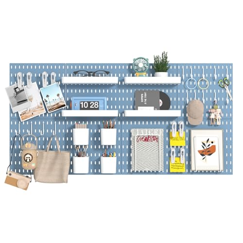 8-Pack 22"x44" Plastic Pegboard Panels Durable Modular Organizer Boards for Wall Storage, Garage, Workshop & Craft Room – Lightweight & Easy to Install - color: Blue