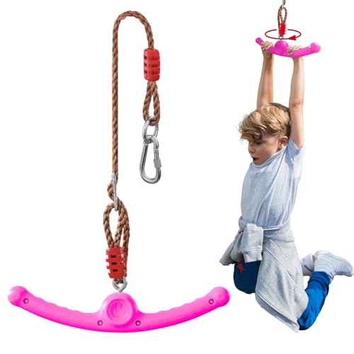 Ninja-Twister 360° Spin Handle: Slackline Swing Attachment for Kids - Activate Ninja Powers with Twist-Spin Flips! (Rose Red- Backyard/Playground Hang Toy) - color: Rose Red