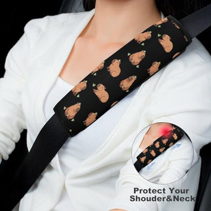 2PCS Cute Capybaras Black Car Seat Belt Pad Breathable Shoulder Protector for Girls and Boys, Most Cars, Anti-Slip Pad - color: Pattern 1000