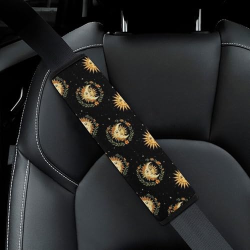 1 Pair Black Sun Moon Pattern Car Seat Straps Shoulder Pads Soft Padded Harness Pads Strap for Adult Use, Stroller Pushchair High Chair, Comfortable Driving - color: Pattern 1143