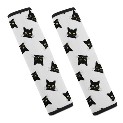 Universal Soft and Comfortable Seat Belt Cover for Child, Most Cars, 2 Piece Cute Pet Print Kitten Cats Black Cat Shoulder Protector Comfortable Driving - color: Pattern 766