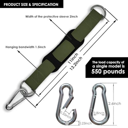Hanging Straps Kit for Hammocks (2-Pack), Pull-Up Bar & Tree Swings, Gym & Travel–Anti-Slip Sling Saver Sleeves + Anti-Slip Locking Carabiners (Green) - color: Green