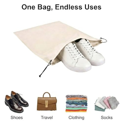 4 Pack Shoe Bags for Travel, Drawstring Travel shoe bag, Black & Beige | Large Size 18.3*13.78 inch,Soft Flannel Material,Washable & Reusable,Shoe Bag for Luggage