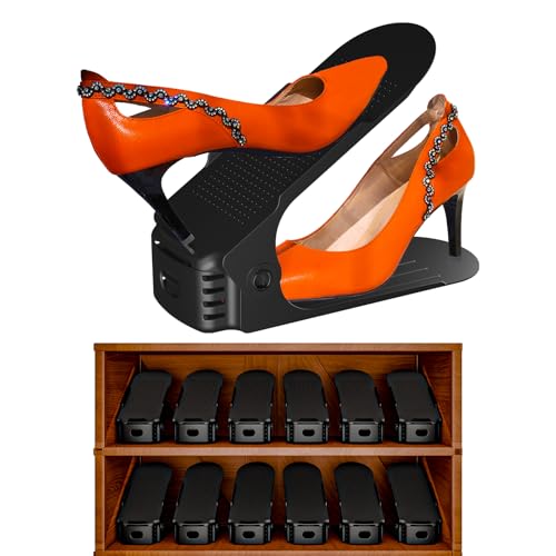 Shoe Slots Organizer, 12PCS Adjustable Double Layer Stack Shoe Rack, 50% Space-Saving Storage Rack Holder, Black - color: Black, size: 12PCS