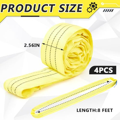 Fabbay 4 Pcs 7.9 Feet Heavy Duty Polyester Endless Loop Round Lift Slings Lifting Straps for Hoist Towing Moving Furniture Rigging Equipment, 8400 LB Vertical 6700 LB Choker 16800 LBs Basket(Yellow) - color: Yellow, size: 7.9 Feet