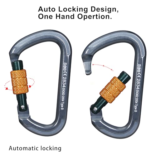 Auto Locking Rock Climbing Carabiner Clips, Heavy Duty Asymmetrical Carabiner Connector Used for Rappelling Rescue Outdoor Climbing, Mountaineer, Hammock, Camping - color: 28KN（3pack）