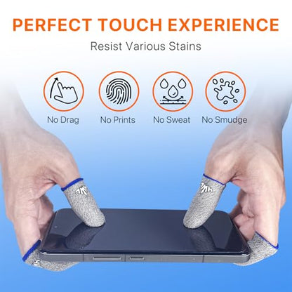 JWH Ultra-Thin Silver Fiber Gaming Finger Sleeves,White Thumb Sleeves Gaming Cots,20 Pack Gaming Finger Gloves for PUBG,with 2 pcs Storage Box,Light Breathable,Anti-Slip,Fundas para Dedos Gamer | gaming gloves for sweaty hands、guantes para jugar free fire