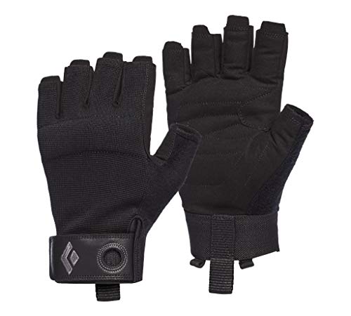 BLACK DIAMOND Men's Crag Gloves, Belaying/Via Ferrata, Leather, Breathable - color: Black (Half-Finger), size: Large