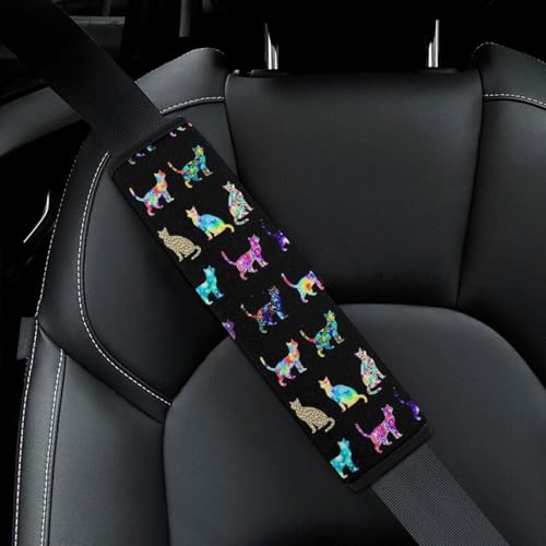 Soft Padded Car Seat Belt Pad for Child, Most Cars, 2 Piece Colorful Cats Seat Belt Cushion Comfortable Driving - color: Pattern 696
