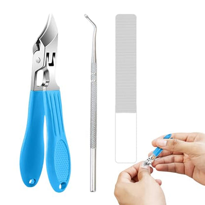 Side Nail Clippers | Heavy Duty Anti-Splash Nail Trimmer - Thick Fingernail Cutter - for Kids Adults Seniors Men Women Home Office School Travel Fingernails - color: Blue