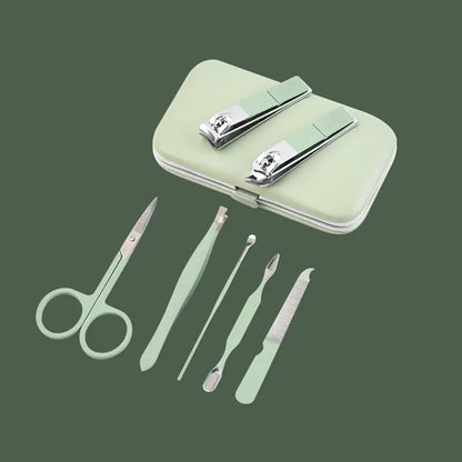 Handheld Sized Nail Clippers Set Tools, Manicure Set Professional Stainless Steel Travel Case 7 in 1 for Men Women(Green)
