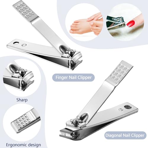 Geosar 50 Set 8 in 1 Travel Manicure Kit Bulk Professional Nail Clippers Pedicure Nail Care Tools Grooming Stainless Steel Set with Portable Travel Case, Gift for Valentine Men Women(Sliver) - color: Sliver