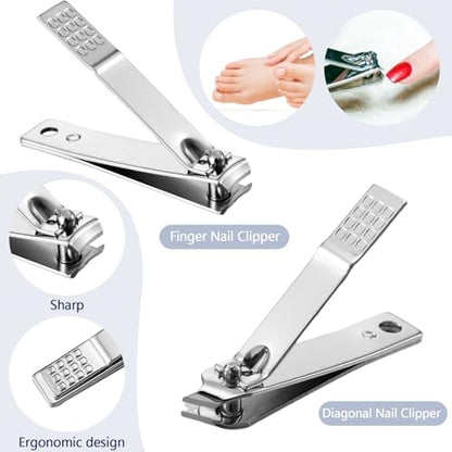 Geosar 50 Set 8 in 1 Travel Manicure Kit Bulk Professional Nail Clippers Pedicure Nail Care Tools Grooming Stainless Steel Set with Portable Travel Case, Gift for Valentine Men Women(Sliver) - color: Sliver