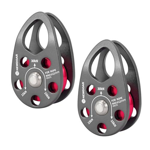 Micro Mobile Pulley 30KN/6746lb Mobile Single Pulley Cheek Shaped for Max Rope 12mm Rope for Climbing, Rescue Lifting,Hitch Tending (Grey-Pack of 2) - color: Grey-Pack of 2