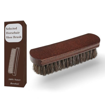 Professional 100% Horsehair Shoe Brush Premium Soft Horsehair Dauber Applicators for Leather Shoes, Boots, Coats & Purses, Curved Handle for Comfortable Grip, Perfect for Leather Shine & Polish