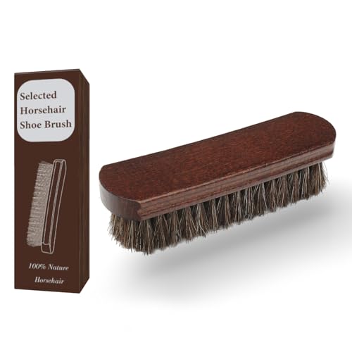Professional 100% Horsehair Shoe Brush Premium Soft Horsehair Dauber Applicators for Leather Shoes, Boots, Coats & Purses, Curved Handle for Comfortable Grip, Perfect for Leather Shine & Polish