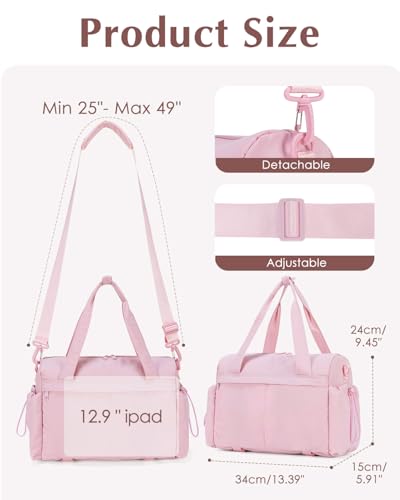Small Gym Bag, Mini Gym Bag with Yoga Mat Holder & Wet Compartment, Pink | Yoga Mat Bag, Water Bottle Pocket, Detachable and Adjustable Shoulder Strap, Mini Duffle Bag for Workout Travel Dance - color: Puffer Pink