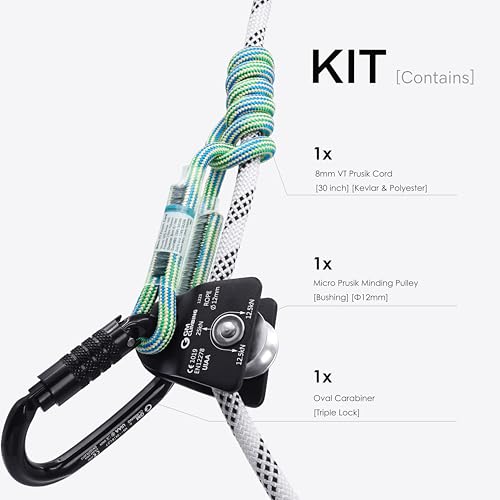 GM CLIMBING Micro Prusik Minding Pulley 25kN CE UIAA Certified 12mm Single Pulley Mobile Side Plates for Arborist Rigging Climbing Rescue - color: Pulley Kit | Black Pulley, Triple Lock