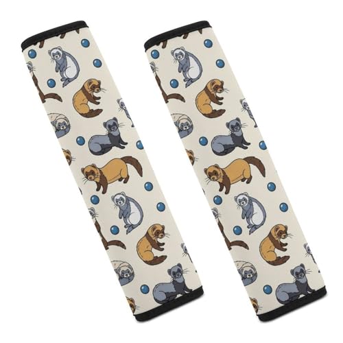 1 Pair Universal Soft and Comfortable Car Seat Belt Pad for Girls and Boys, Most Cars, Novelty Hairy Ferret Beige Harness Pads Strap, Neck and Shoulder Support - color: Pattern 1034