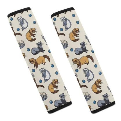 1 Pair Universal Soft and Comfortable Car Seat Belt Pad for Girls and Boys, Most Cars, Novelty Hairy Ferret Beige Harness Pads Strap, Neck and Shoulder Support - color: Pattern 1034