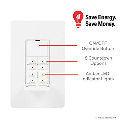 UltraPro Countdown in-Wall Digital Timer Switch, 8 Presets, On/Off Button | 8 Countdowns from 5min to 8hrs, Manual Override, Wall Plate Not Included, Ideal for Bathrooms, Neutral Required - style: Push Button Timer