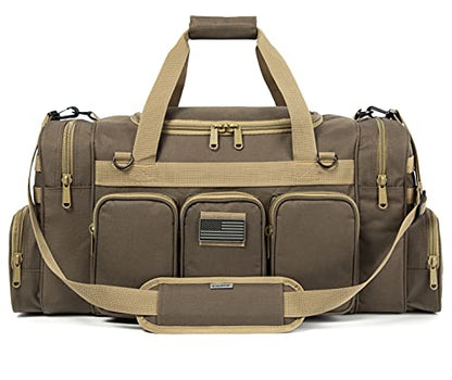 Tactical Range Duffel Heavy Duty Military Molle Gear Travel Sports Gym Bag Lockable Zippers with US Flag Patch (27 In Khaki) - size: 27 In Khaki