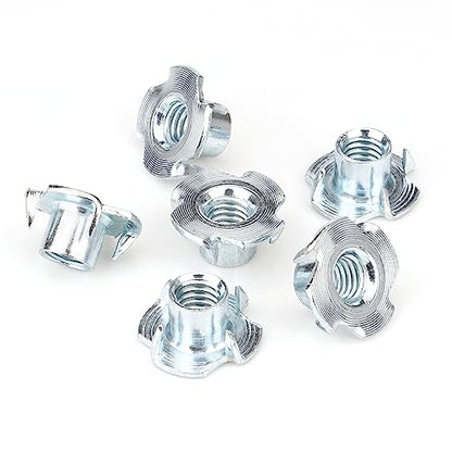 3/8"-16 T-Nuts (100 Pack), Zinc-Plated Steel Corrosion Resistant, 7/16" Barrel Length, 4-Pronged Tee Nut for Wood, Rock Climbing Holds, Cabinetry - size: 3/8"-16 100pcs