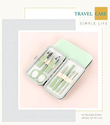 Manicure Set Nail Clipper Set, 7 Pcs Matcha Green Professional Manicure Pedicure Set, Nail Care Kit Beauty Tool, Purse Essentials Travel Nail Kit with Leather Case, Gift for Men and Women