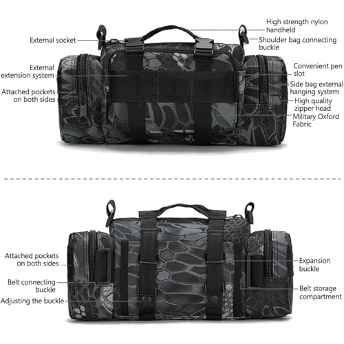 Tactical Duffel Bags for Men, 3P Military Waist Packs EDC Utility Pouch Crossbody with Shoulder Strap Hand Carry (Black) - color: Black