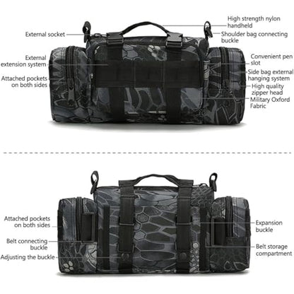 Tactical Duffel Bags for Men, 3P Military Waist Packs EDC Utility Pouch Crossbody with Shoulder Strap Hand Carry (Black) - color: Black