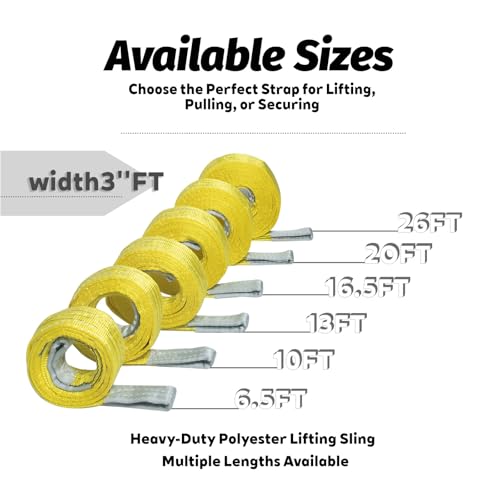 2-Pack 3"×16.5ft Lifting Sling, Heavy-Duty Polyester Strap, 6600 lbs Capacity, 5:1 Safety Factor, Eye-to-Eye Web Sling for Recovery, Construction & Marine Use - size: 16.5ft-2Pack