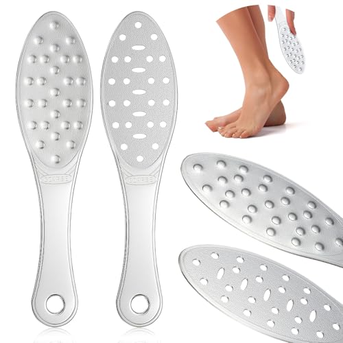 2 Pcs Stainless Steel Foot Scraper Metal Foot File Double Sided File Callus Remover Professional Feet Rasp Scrubber for Wet or Dry Skin Easy to Clean Pedicure Tool Heel (Combination Style) - size: Combination Style