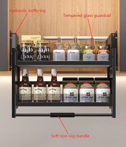 Pull Down Shelf 2 Tier Upper Kitchen Wall Cabinet Sliding Spice Rack Organiser for Plates and Bowls,22.1 - size: 22.1