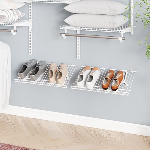 Tangkula 2 Pack Wall Mounted Shoe Rack, Sloping Shoe Organizer with Heightened Edge & Strong Brackets, Hanging Shoe Shelves for Entrance, Hallway, Bedroom, Space Saving