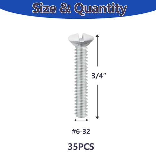 35 pcs 3/4" Wall Plate Screws, White Outlet Screws 6-32 Thread Light Electrical Cover Panel Switch Plate Screws(White） - color: White, size: 3/4 Inch