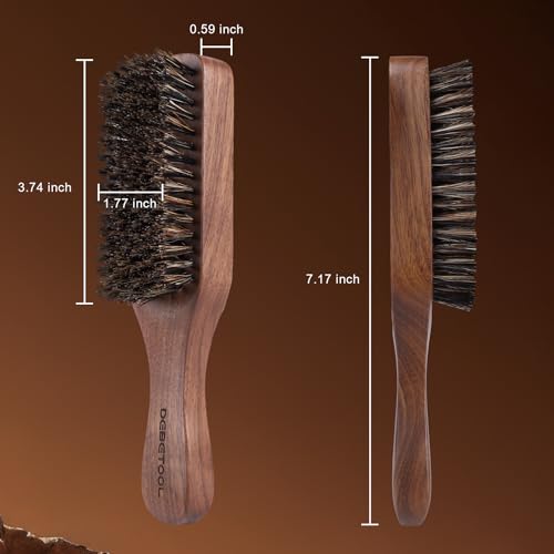 DEBETOOL Natural Walnut Wood Mens Hair Brush - Stiff Boar Bristle Men's Hair Brush for Thin Hair Detangling, Beard Straightens