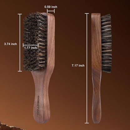 DEBETOOL Natural Walnut Wood Mens Hair Brush - Stiff Boar Bristle Men's Hair Brush for Thin Hair Detangling, Beard Straightens
