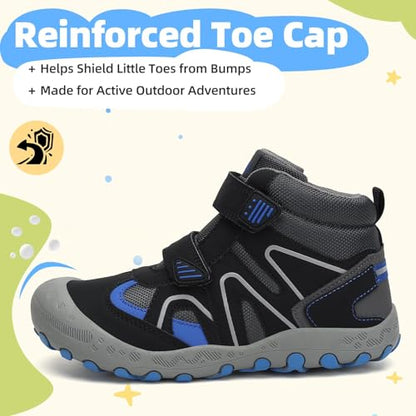 Mishansha Kids Water Resistant Hiking Boots, Boys Girls Anti Collision Anti-Skid Athletic Outdoor Adventure Trekking Shoes - color: Black/Blue, size: 4 Big Kid