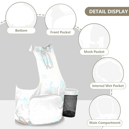 Flowers Turquoise and Coral Draw String Back Bag Climbing Gym Bag With Water Bottle Holder Waterproof