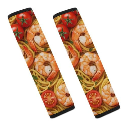 1 Pair Universal Soft and Comfortable Seat Belt Shoulder Pad for Kids, Stroller Pushchair High Chair, Seafood Shrimps Pastas Tomato Spaghetti Shoulder Protector, Anti-Slip Pad - color: Pattern 1053