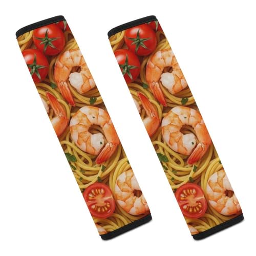1 Pair Universal Soft and Comfortable Seat Belt Shoulder Pad for Kids, Stroller Pushchair High Chair, Seafood Shrimps Pastas Tomato Spaghetti Shoulder Protector, Anti-Slip Pad - color: Pattern 1053