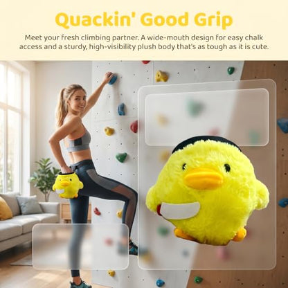 Cute Yellow Chick Plush Chalk Bag for Rock Climbing, Fluffy Animal Magnesium Pouch with Adjustable Strap, Novelty Chalk Bucket for Bouldering Gym Training
