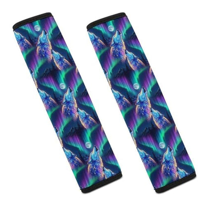 Universal Fit Seat Belt Shoulder Pad for Adult Use, Most Cars, 2 Pack Cool Wolves Starry Howling Moon Wolf Harness Pads Strap Pressure Relief - color: Pattern 605