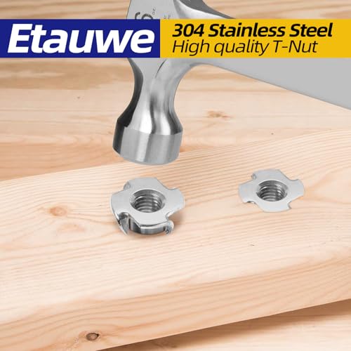 M5 T-Nuts 304 Stainless Steel, 4-Pronged Tee Nut for Wood, Rock Climbing Holds, Furniture, 50 PCS - color: 304 Stainless Steel, size: M5
