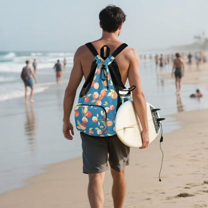GuoChe Drawstring Backpacks Gym Swim Bag With Inside Pockets Pull String Bag Waterproof Cute Fruits Blue - color: Cute Fruits Blue