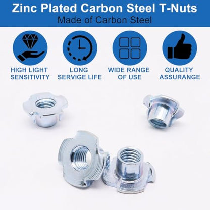 T Nuts M10 50Pcs Threaded Inserts T-Nuts, Zinc-Plated Steel 4 Pronged Tee Nut for Wood, Rock Climbing Holds Cabinetry - size: 50Pcs