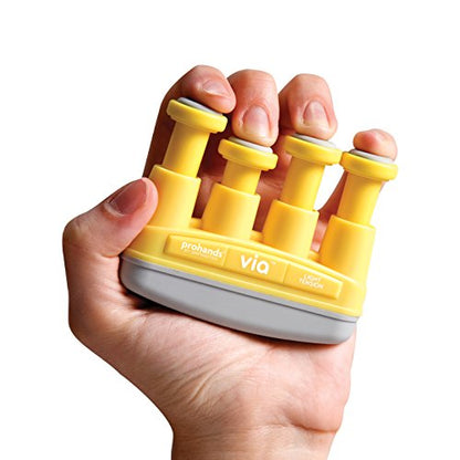 Prohands VIA Hand Exerciser, Finger Exerciser (Hand Grip Strengthener), Spring-Loaded, Finger-Piston System, Isolate and Exercise Each Finger, (4 lb Light Tension, Yellow-Via Music) - color: Yellow