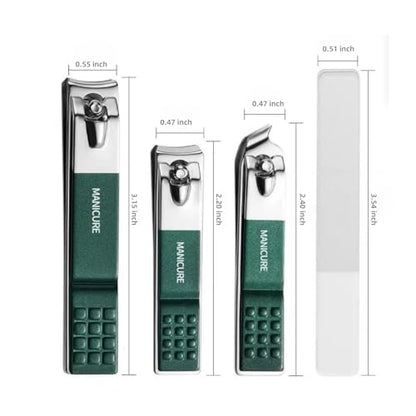 4 Pcs Precision Nail Clippers Set for Men Women Sturdy Stainless Steel Fingernail Toenail Clippers with Glass File - Ideal for Thick Nails and Travel - color: 4 Piece-silver